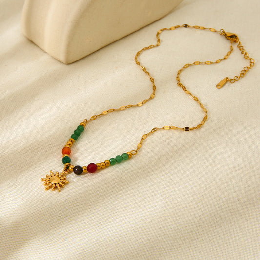Natural Stone Sun Pendant Necklace – product image 2