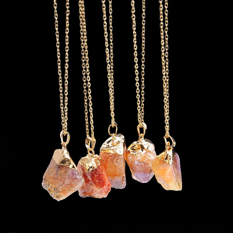 SoulStone™ Golden Aura Raw Quartz Crystal Necklace