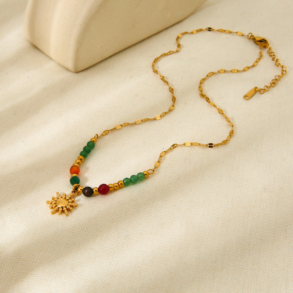 Natural Stone Sun Pendant Necklace – product image 2