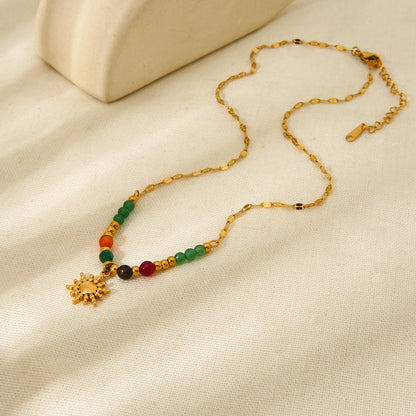 Natural Stone Sun Pendant Necklace – product image 2