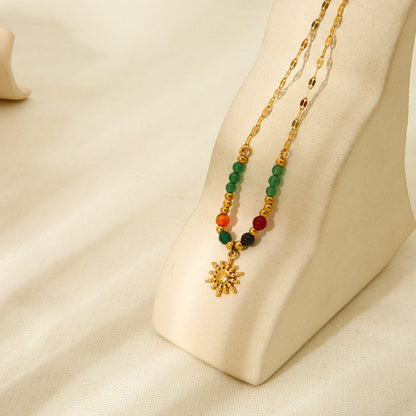 Natural Stone Sun Pendant Necklace – product image 4